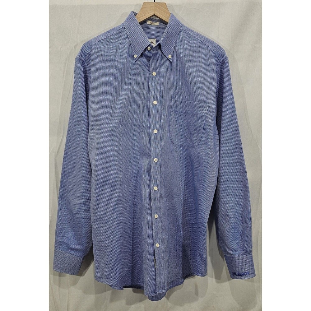 Peter Millar Nanoluxe Birdseye Shirt Blue Button Down LS Business Casual Mens L
